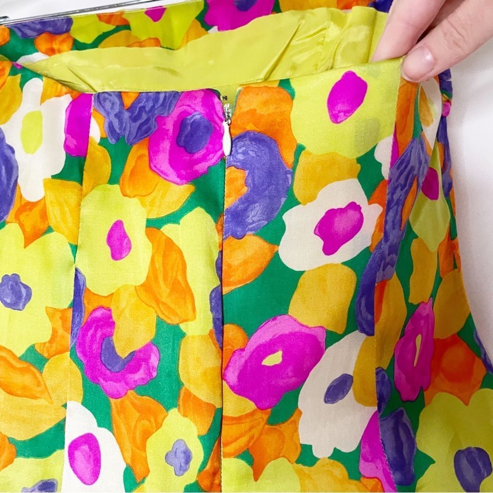 vintage scaasi strapless fit flare mini cocktail dress floral 100% silk 4 bright - Picture 9 of 12